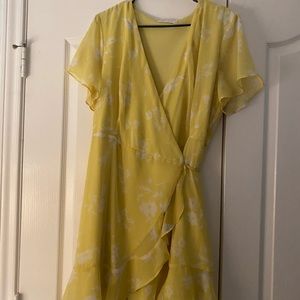 Yellow wrap ruffle summer dress